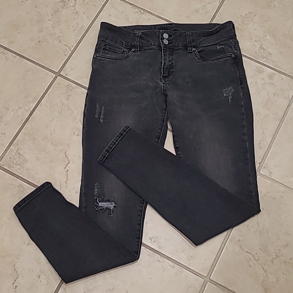 Kut f.t. Kloth Viv Toothpick Skinny stretchy spandex distressed black jean sz 8